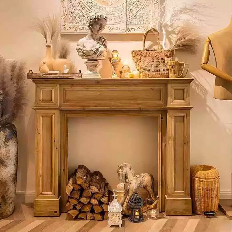 Foyer autoportant en bois manufacturé Burlywood, Burlywood, H 43,31 po x l 51,18 po x P 9,45 po