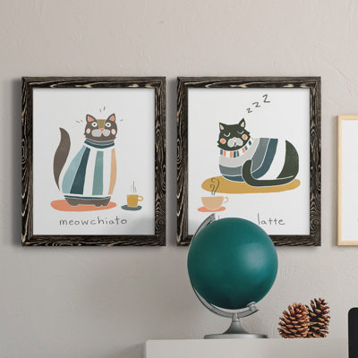 Coffee Cats I - ensemble de 2 reproductions d'art textuel sur toile
