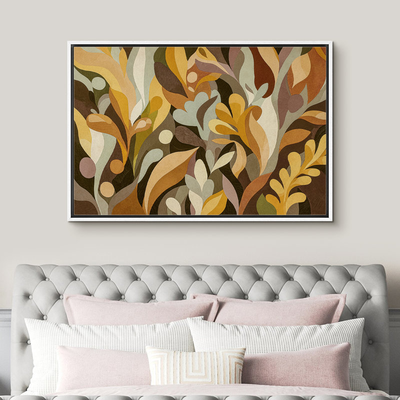 «Rustic Brown Abstract Botanical Classic Art», reproduction d'art sur toile encadrée, Cadre blanc, H 16 po x l 24 po