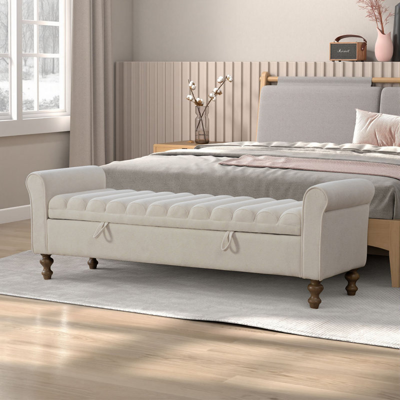 Banc de rangement rembourré l 65,5 po, Beige
