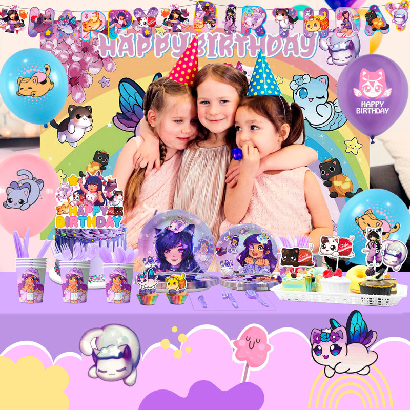 Décorations de fête d'anniversaire Aphmau, 112 pièces d'articles de fête Aphmau et ensemble de vaisselle pour enfants Aphmau