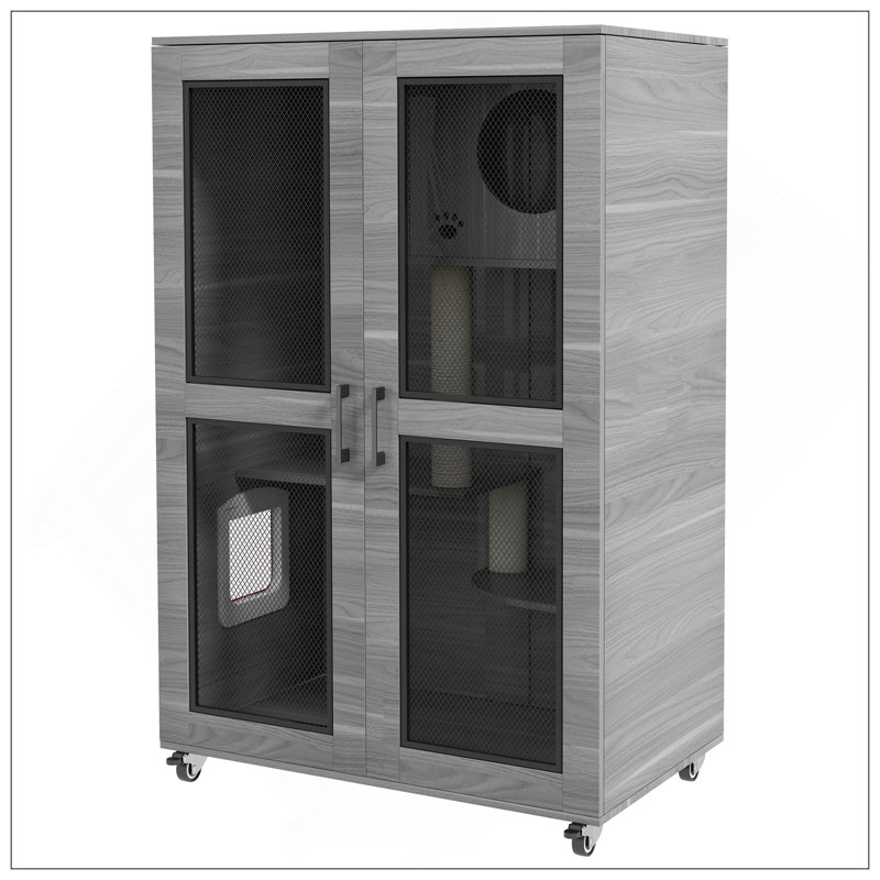 Luxury Cat House With Wheels, Kitty Cage Catio Villa With Scratching Posts, Condo, Flap Door, And Cushion For Indoor Cats