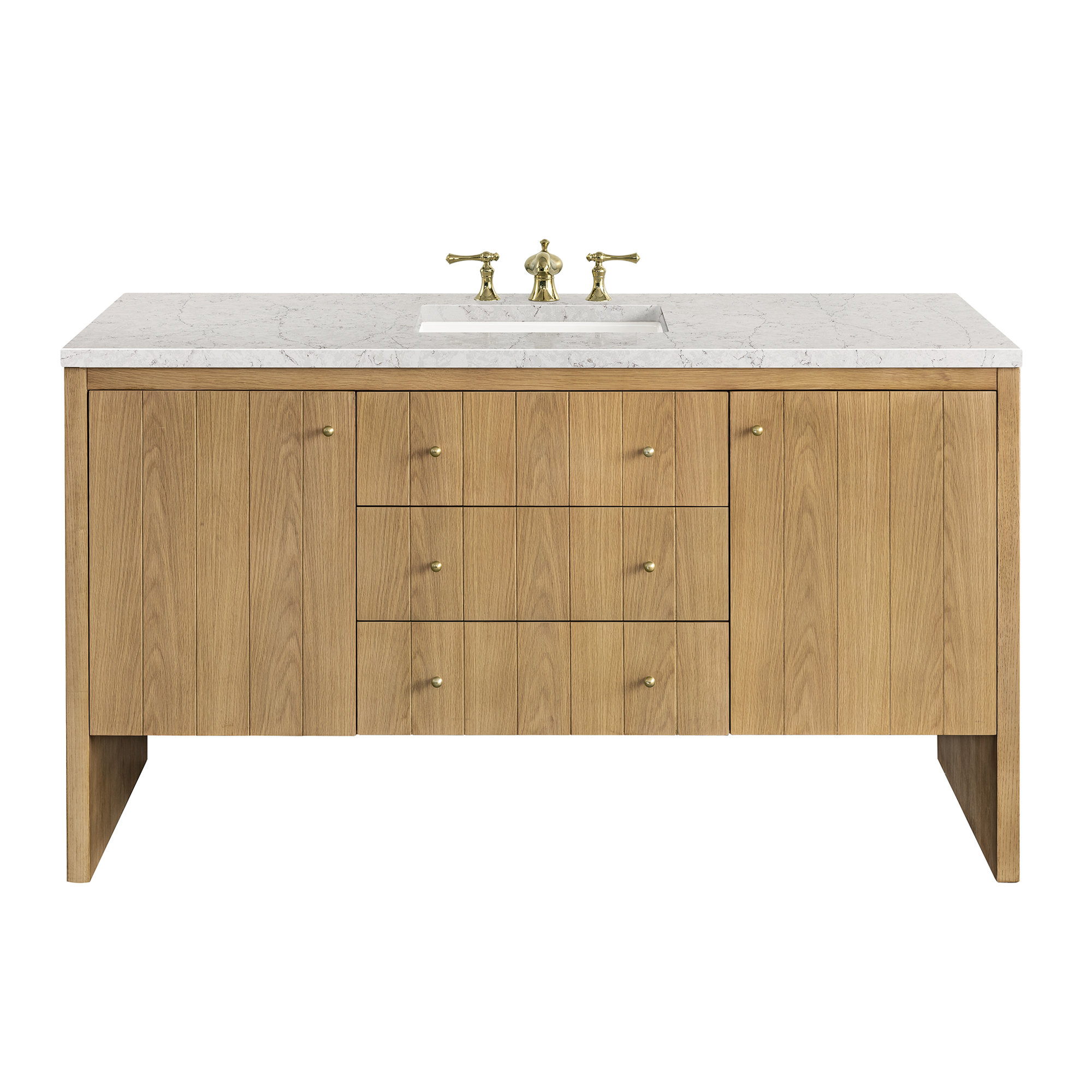Hudson 60'' Single Bathroom Vanity, 8" Widespread, Light Natural Oak, Eternal Jasmine Pearl