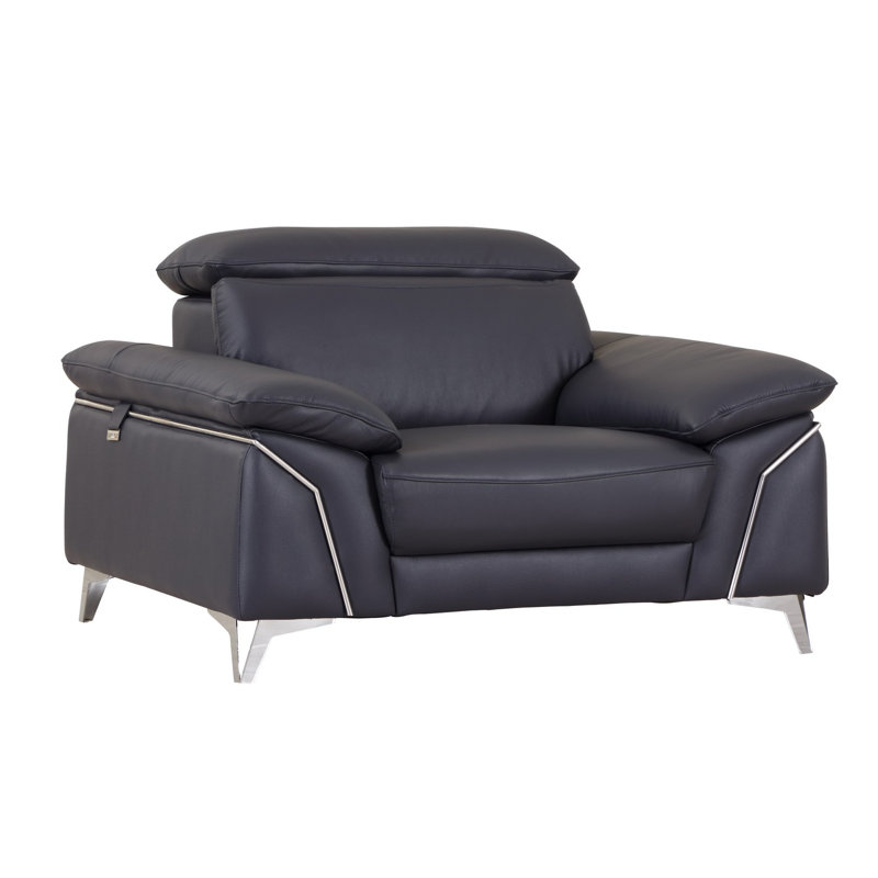Navy Chair with Adjustable Headrest in Genuine Leather, Navy