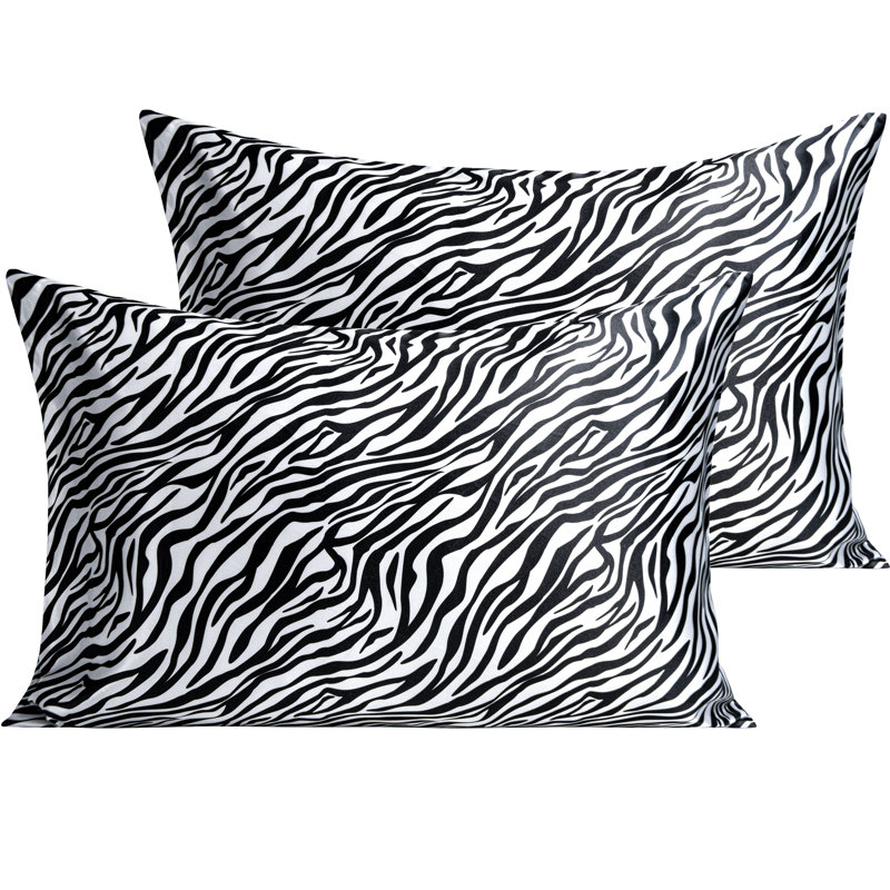 2 Pack Satin Marble Print Pillowcases, Twin Pillow Case with 2 Pillowcases, Black/White Zabra