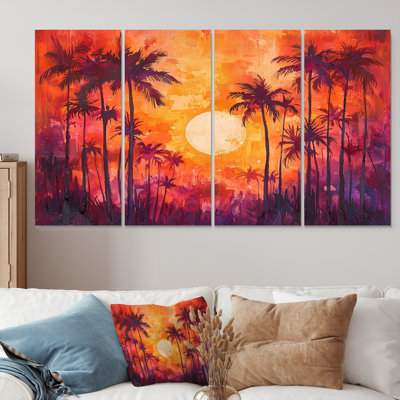 Coucher de soleil sur les palmiers en Californie - Hues Art - ensemble de décorations murales traditionnelles
