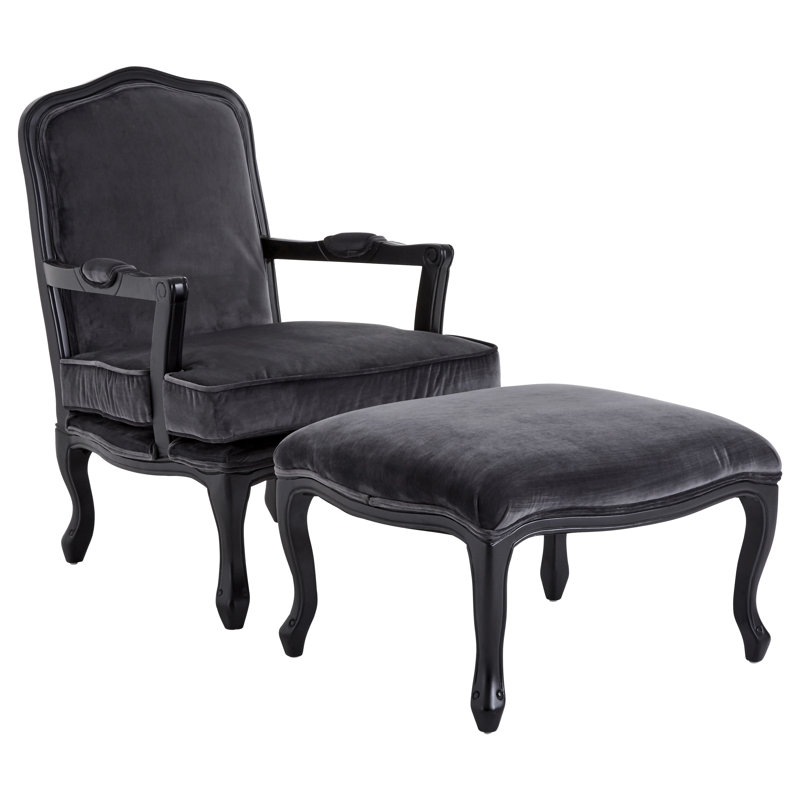 Bearer Velvet Armchair with Footstool, Dark Grey