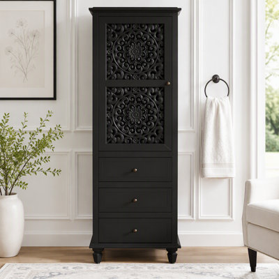 63-Inch Tall Farmhouse Storage Cabinet with Carved Door