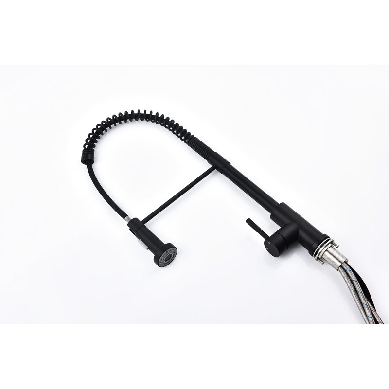 Pull Down Spring Loaded Kitchen Faucet In Matte Black, Stainless Steel, 360 Rotating Nozzle, Two Water Output Settings For Efficient Operations Steel Pull-Down Work