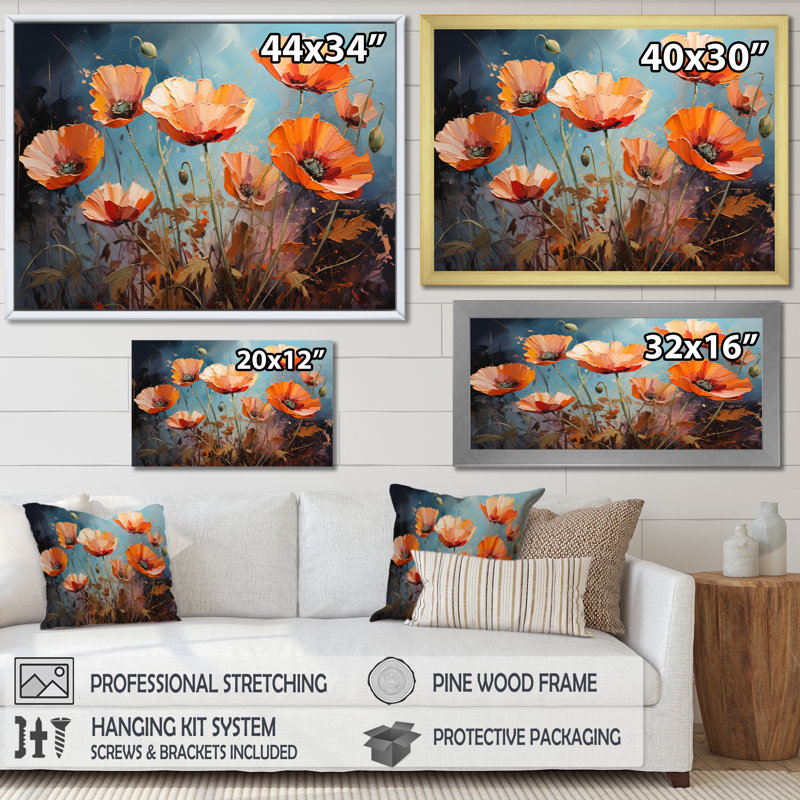 «Orange Poppies Poppy Euphoria III», reproduction sur toile, H 30 po x l 40 po x P 1,5 po, Cadre photo noir