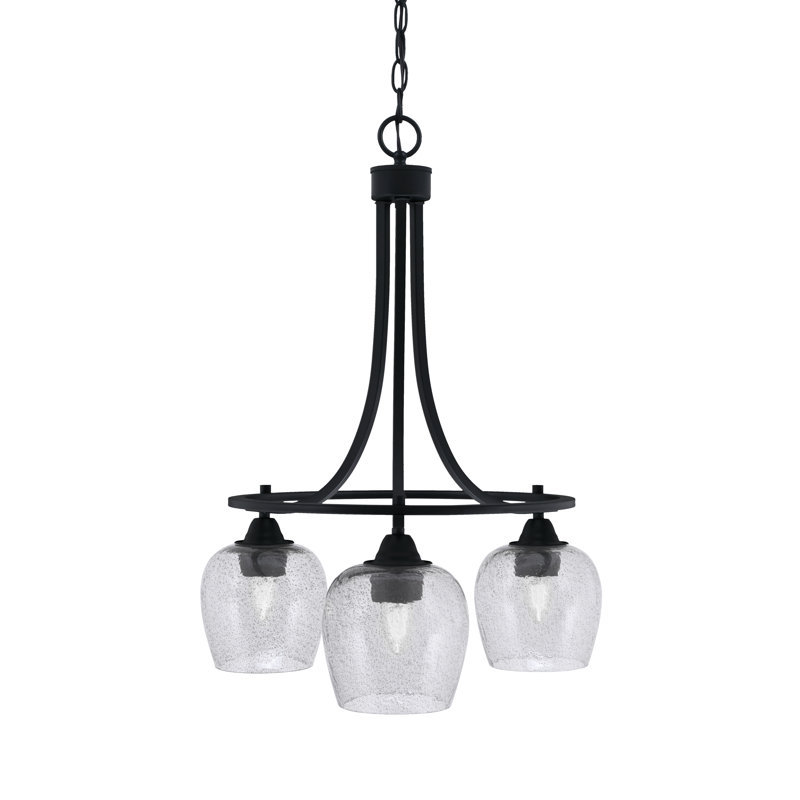 Lustre 3 lumières avec verre 6 "Paramount, Noir mat, Bulles / fumée