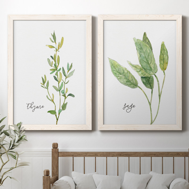 Fresh Sprig Thym - ensemble de 2 reproductions d'art, Toile blanche encadrée, Pas de tapis, H 31,5 po x l 47 po x P 1,5 po