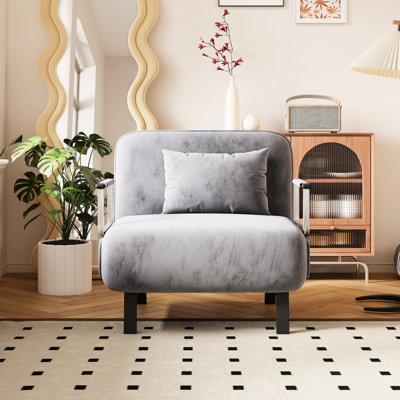 Fauteuil convertible 31,5 po, dossier et coussin réglables, acier, tissu de velours, gris, idéal pour la chambre à coucher