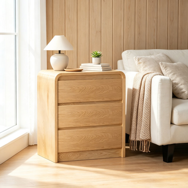 Table de chevet moderne VIBE HAUS avec station de charge, grande table de chevet en bois de 25 po avec 3 tiroirs et ports USB