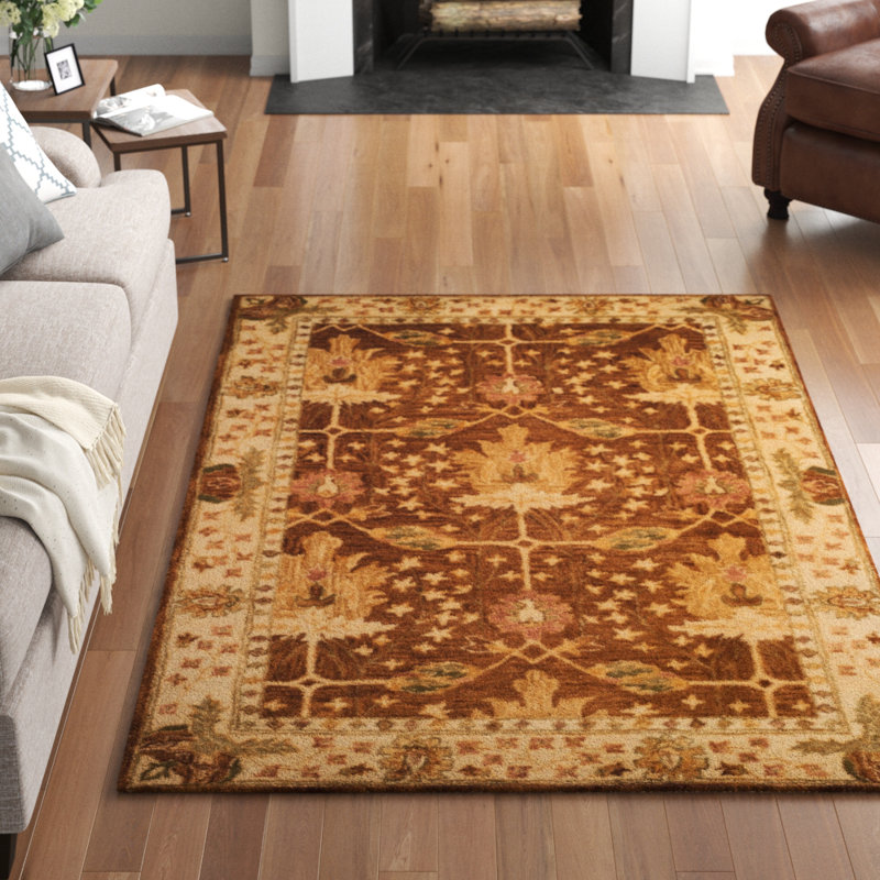 Tapis oriental brun / beige en laine touffeté à la main Armintha, Rectangle 7 pi 6 po x 9 pi 6 po