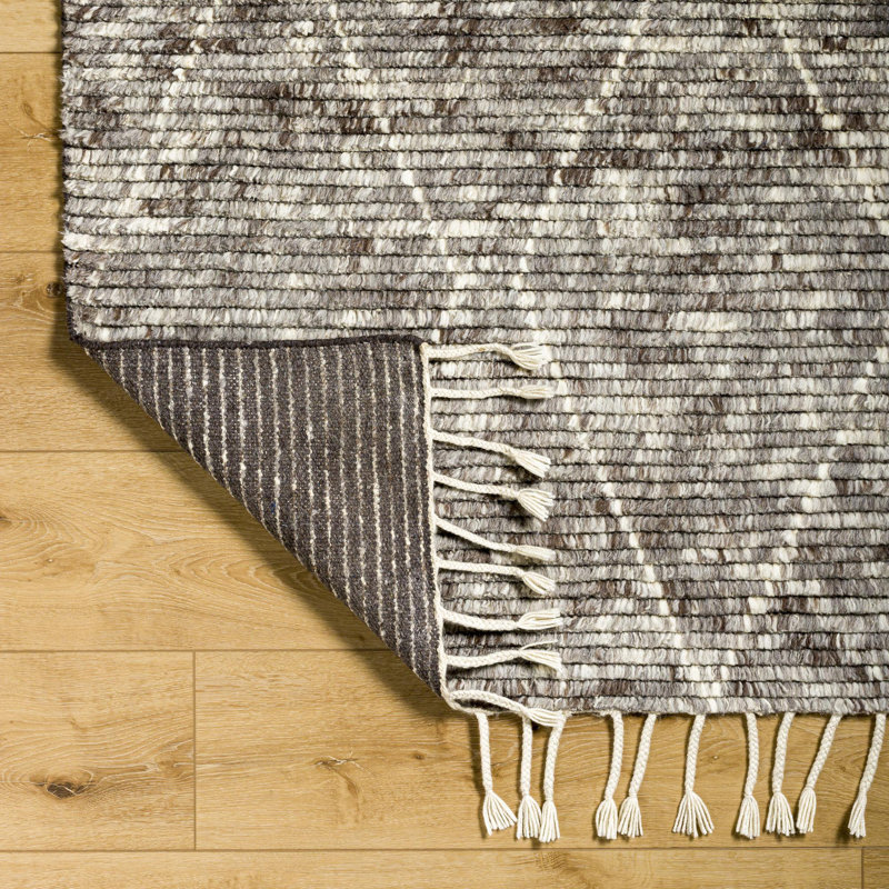 Camille Geometric Hand-Knotted Wool Area Rug in Gray/Brown, Runner 3' x 12'