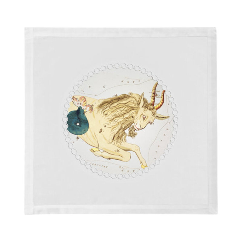 Zodiac Capricorn Cotton Sateen Dinner Napkins, White