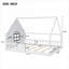 Structure de lit pour enfant pleine grandeur de style maisonnette avec clôture de sécurité et fenêtre décorative, construction en bois massif blanc éclatant-760733364