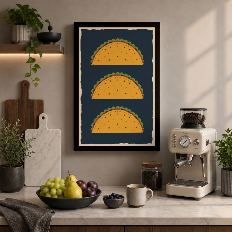 Three Golden Tacos Graphic Design - Wrapped Canvas, 24x16 - 61.0 x 40.6 cm, Ochre Border