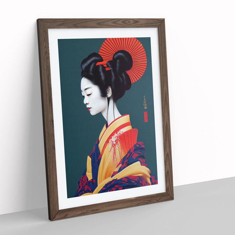 An Amazing Geisha 1 Piece Single Picture Frame Painting, 46cm H x 34cm W x 2cm D, Walnut