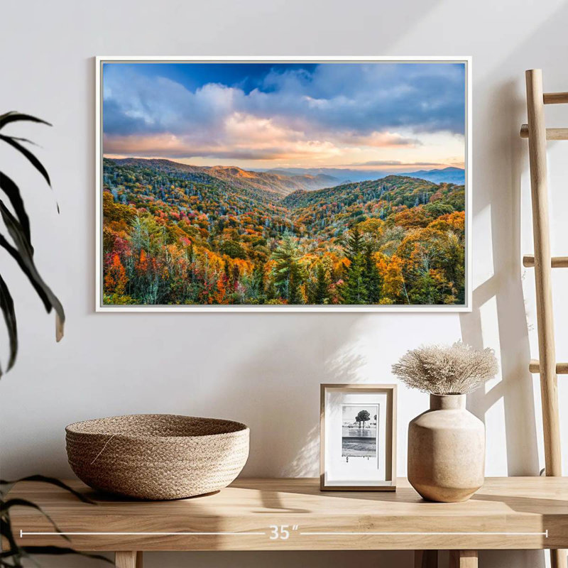 Smoky Mountains at Fall, Cadre flottant blanc, 25 po x 17 po