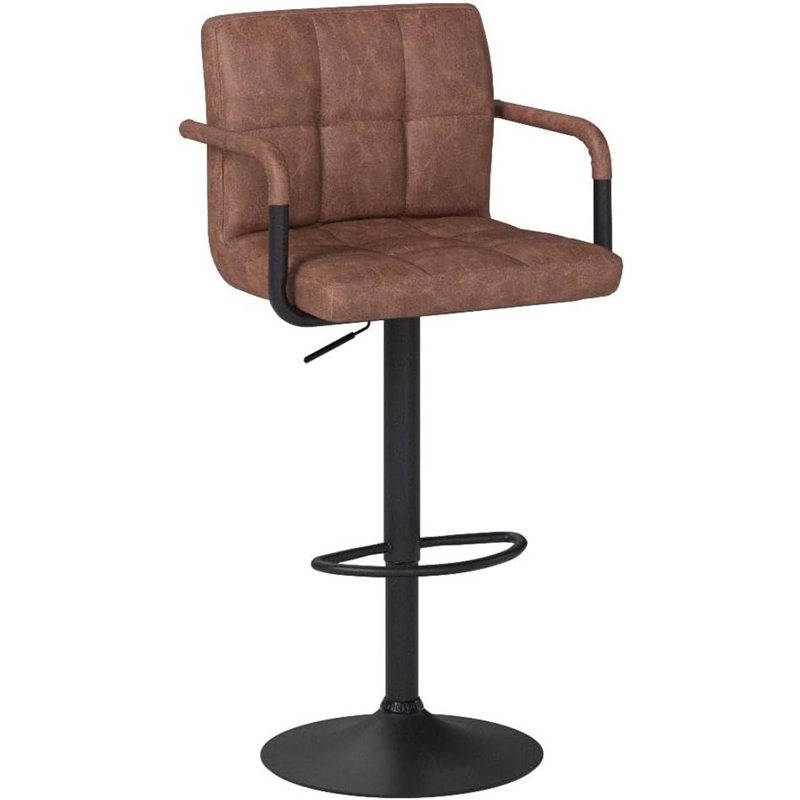 Haymark Swivel Upholstered and Faux Leather Adjustable Height Bar Stool with Steel Frame, Dark Brown