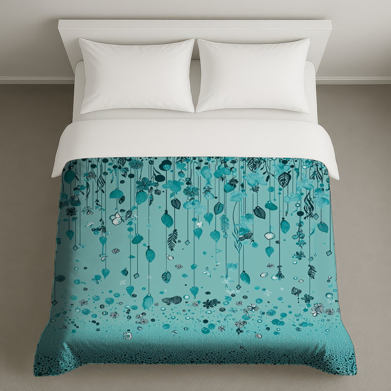 Housse de couette à motif floral Leaves Bedding, Housse de couette pour très grand lit, Bleu floral / abstrait