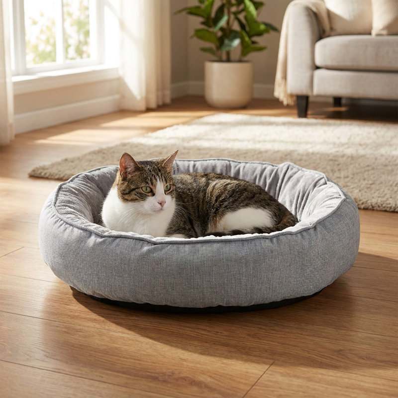 Pet Bed, 21.65" D x 21.65" W, Grey