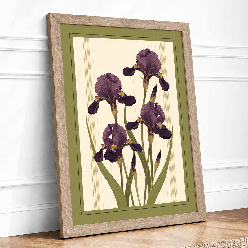 Purple Irises Study Botanical - Print, Oak, A4 - 29.7 x 21.0 cm