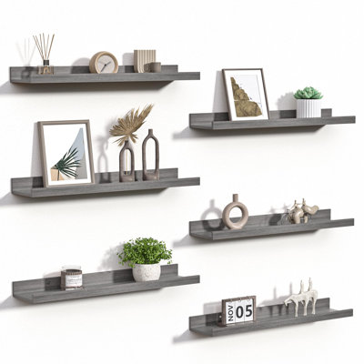 Tablettes flottantes pour le mur, ensemble de 6 tablettes de rangement pour le décor, tablette murale en bois pour la chambre à coucher, le salon, la salle de bain, la cuisine, tablette à rebord de 23,6 pouces