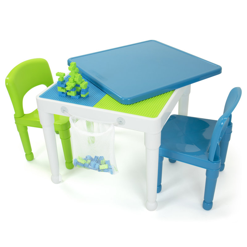 Huck Kids 3 Piece Interactive Table and Chair Set, Green/Blue