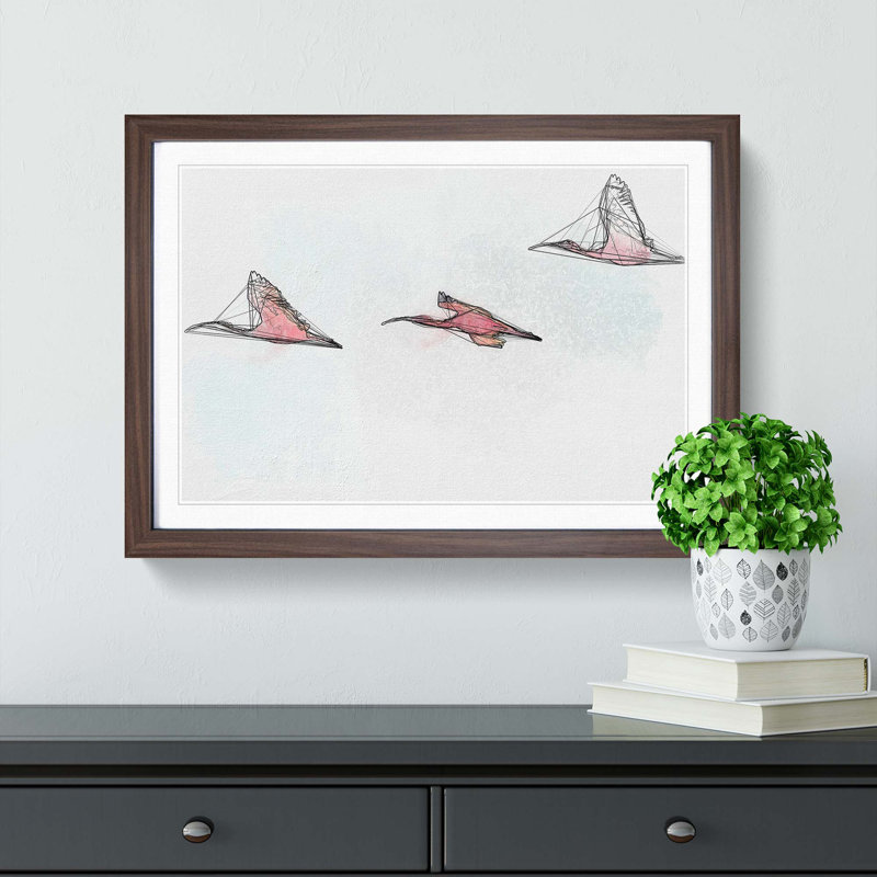 Three Pink Flamingos in Abstract - Framed Print, Walnut, 60cm H x 91cm W x 2cm D