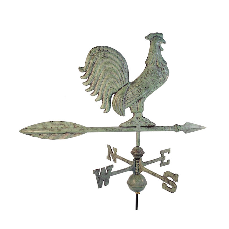 Girouette Speake Rooster, H 29 po x l 14 po x p 25 po, Vert-de-gris