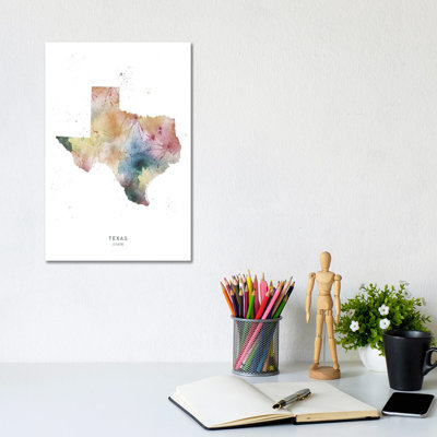 Texas State Watercolour - Wrapped Canvas Print
