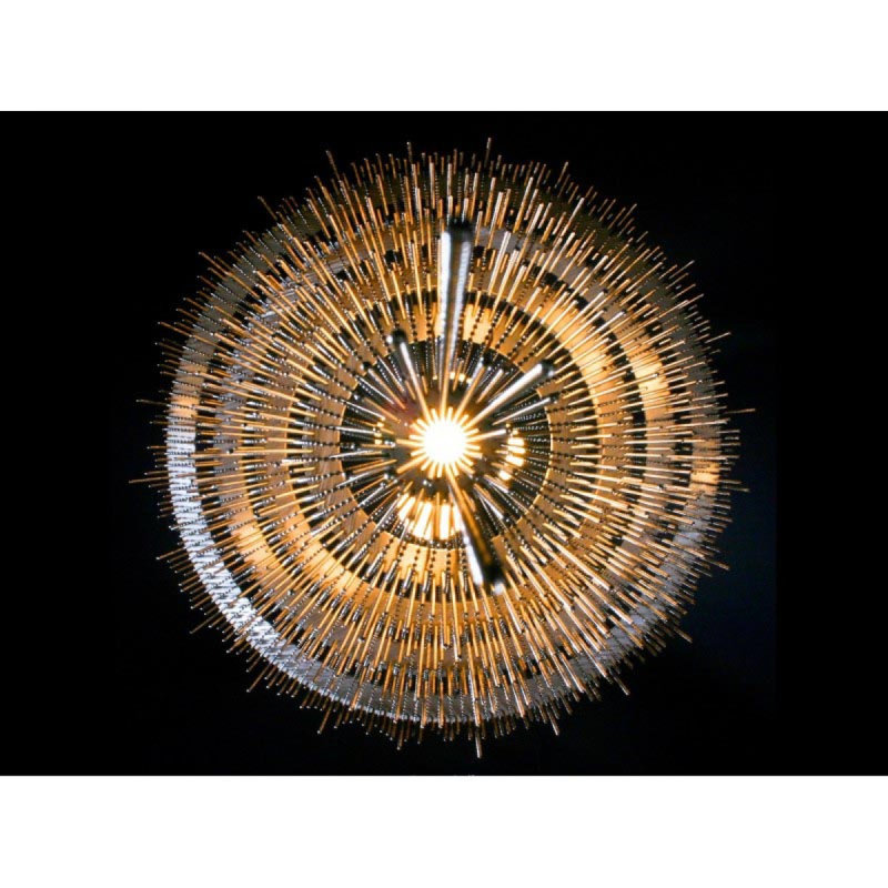 Lustre en cristal clair, Métal industriel, Laiton poli, 80" Wide x 148" Height
