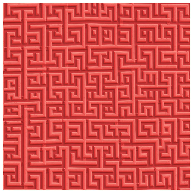 Red Geometric Maze Bath Mat, 34in W x 21in L