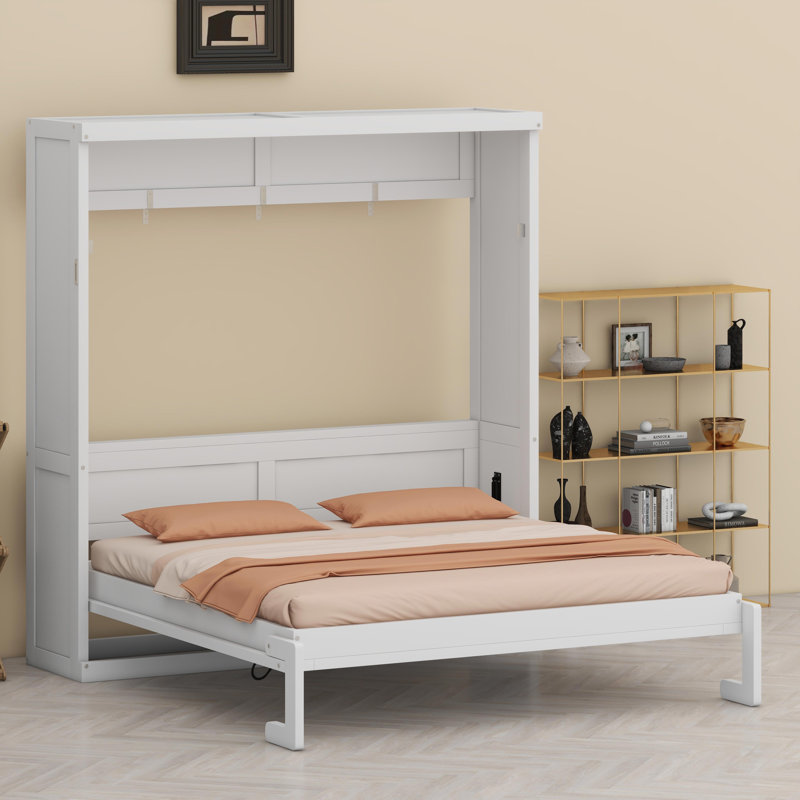 Lit mural peu encombrant avec conception rabattable et armoire, Blanc