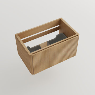 Striped Natural Oak Wall Mounted Floating Bathroom Vanity For Modern Setup, Push - Open Drawer, 14.93 In Height Of Use, 30.12 Deep, 17.94 Wide