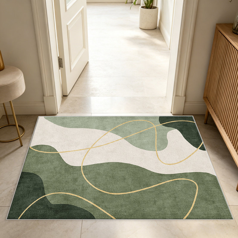 Green Abstract Line carpet-easy to clean, machine-washable, soft and comfortable; suitable for door mats, kitchens, living rooms, bedrooms, corridors, and laundry areas. Easy to clean, durable carpet for home decoration.