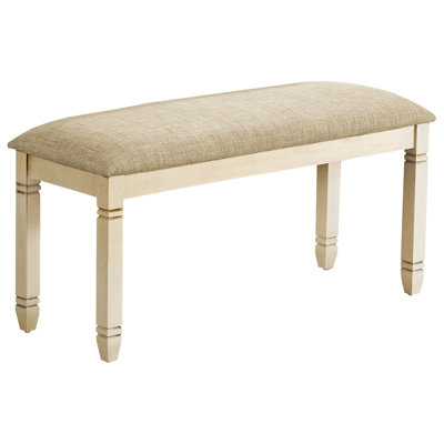 Banc rectangulaire de 41 po de style moderne - Revêtement beige, bois massif blanc antique pour la chambre à coucher, la salle à manger, la cuisine de vestibule,