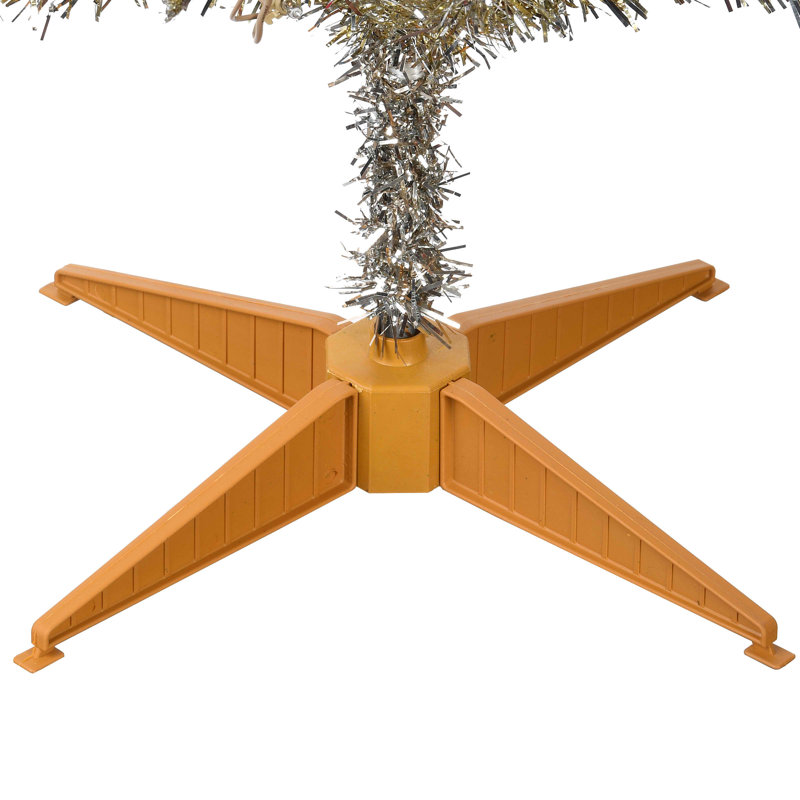 Champagne Tinsel Tree with Clear Lights, 4 ft