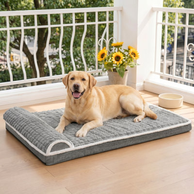 Orthopedic Dog Bed for Large-Sized Dogs, Includes Pillow, Dimensions: 36 Inches by 24 Inches, Waterproof Construction, Soft and Comfortable Egg Crate Foam Pet Crate Bed Mat, Features Removable Washable Cover and Non-Slip Bottom, Color: Grey