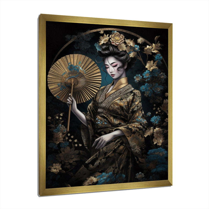 Élégante japonaise, art mural japonais, Encadrement doré, H 40 po x l 30 po x P 1,5 po