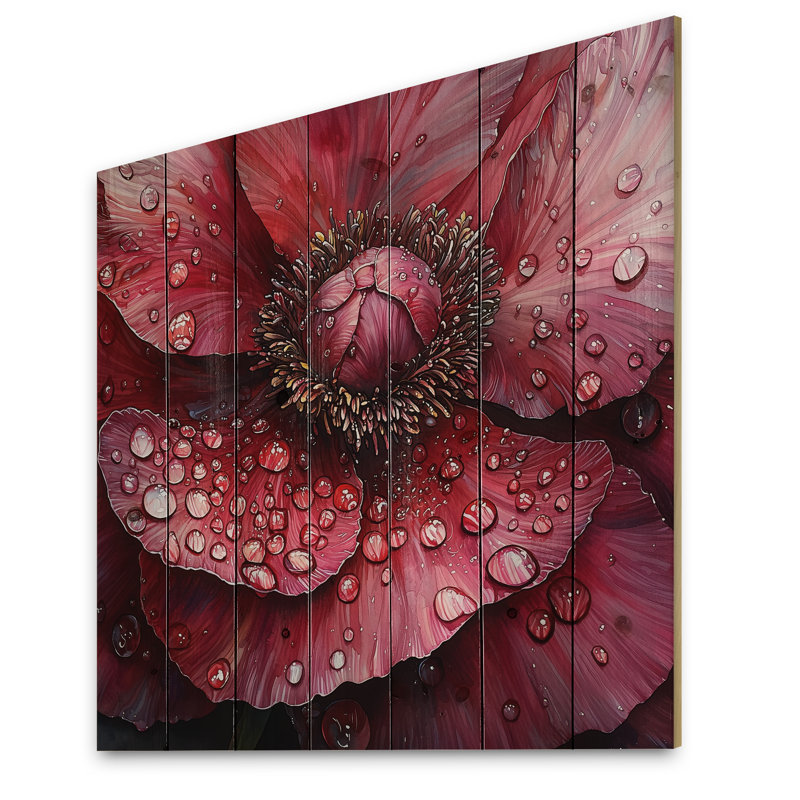 Pivoine rouge en hiver II, H 25 po x l 25 po x P 0,78 po