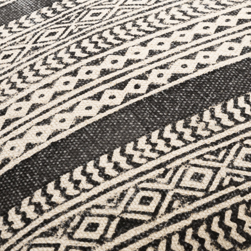 Oreiller carré en coton Zetta, Beige/noir, Housse de coussin seulement - sans coussin, 22 po x 22 po