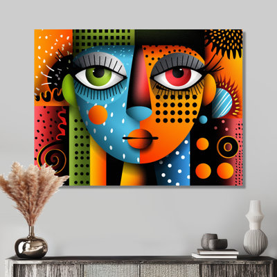 Portrait géométrique essentiel orange et bleu - femme moderne