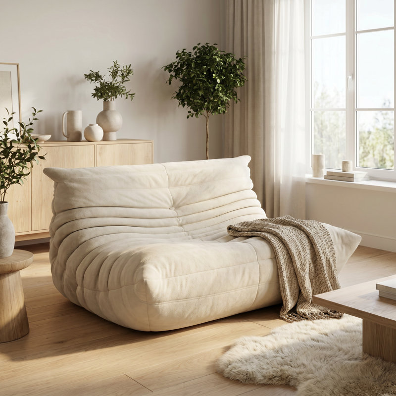 Bean Bag Chair for Adults, Memory Foam Beanbag Sofa with High Rebound Sponge, Low Center of Gravity Floor Chair, Soft Velvet Reading Nook Furniture for Bedroom Living Room, No Assembly white 90cm