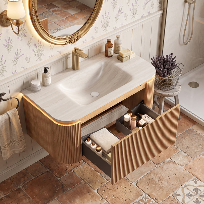 Meuble-lavabo mural simple 30 po avec plateau en marbre, 35.83"