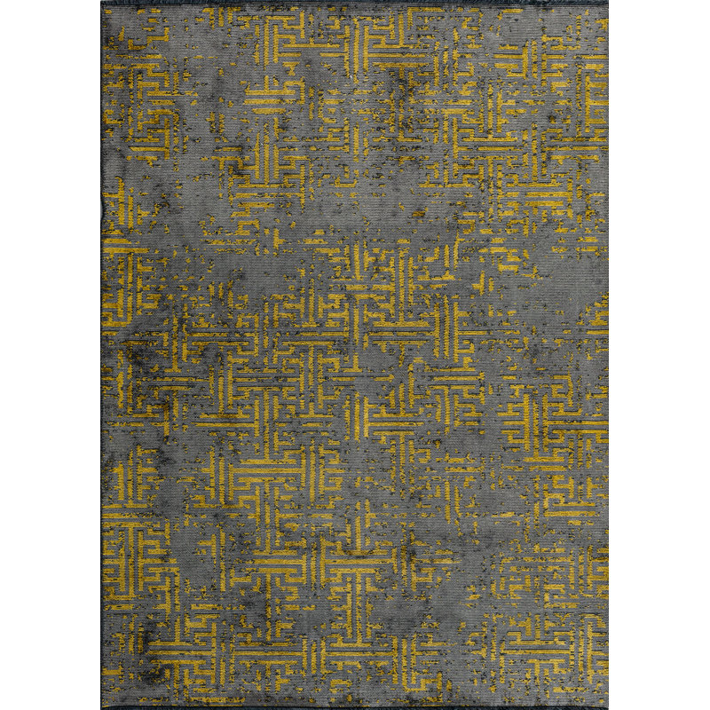 Rapture Gray/Lemon Camouflage Luxury Area Rug, Rectangle 7'10" x 11'2"