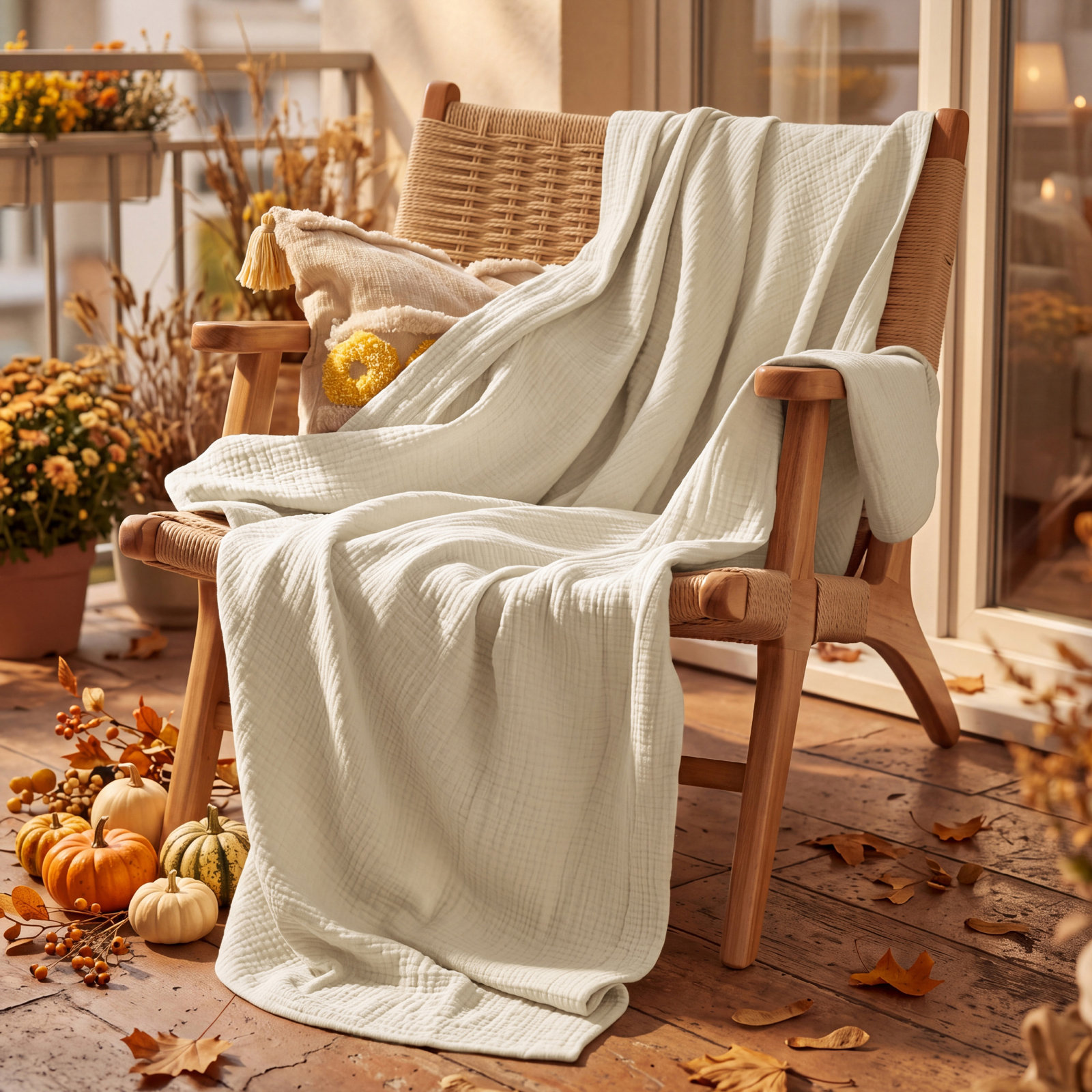 Bedsure Cotton Muslin Throw Blanket, King, Beige